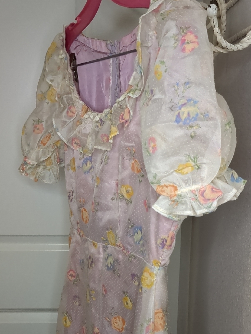 Vintag 70s Maxi Dress Prairie Gunne Style Floral Swiss Dot Pink Purple Sz Small - Picture 5 of 15